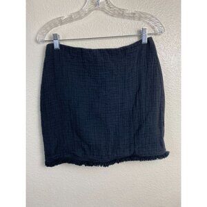 Madewell Black Hideaway Fringe Textured Mini Skirt‎ Women sz 6 gauzy Slab Cotton